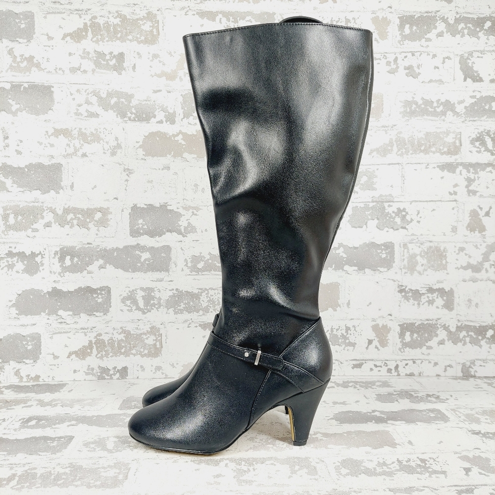 New Bella Vita Sasha Wide Black Faux Leather Heeled Zip Up Boots D755